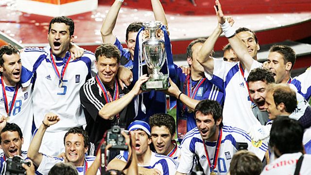 Greece celebrates after winning Euro 2004.